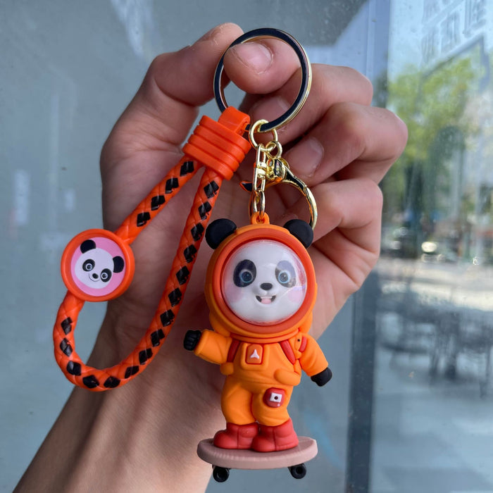 Wholesale Creative Skateboarding Panda Astronaut Keychain Car Key Pendant Bag Hanging Decoration Exquisite Small Gift Wholesale