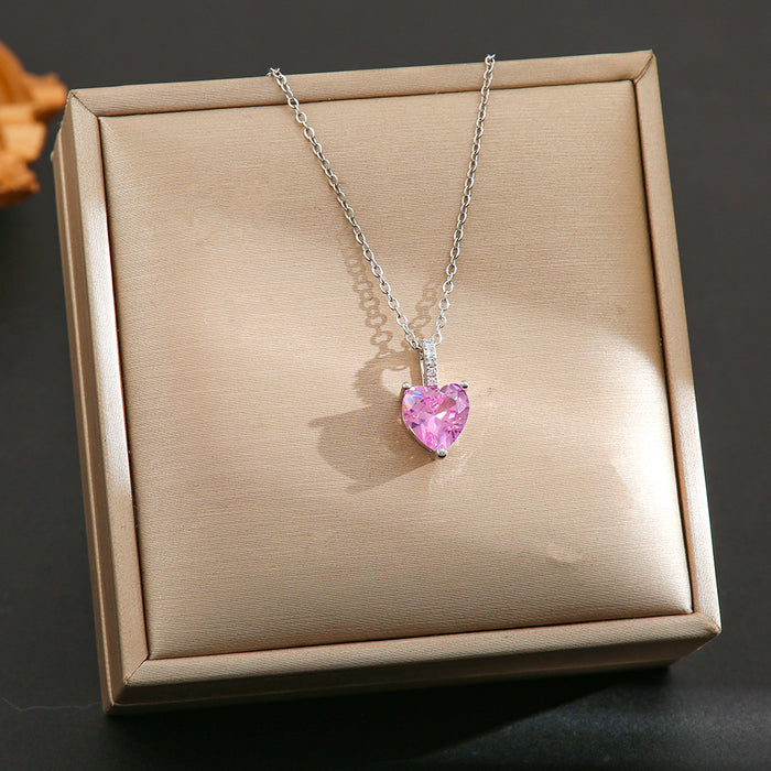Wholesale Pink zircon silver titanium steel necklace