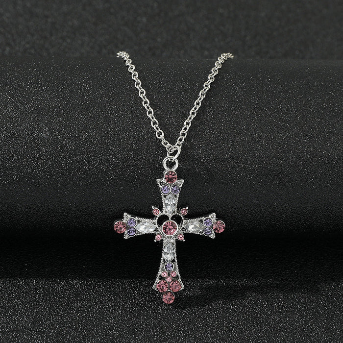 Wholesale Boho Style Pink Crystal Cross Necklace JDC-NE-XK002