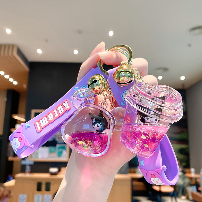 Wholesale Cartoon quicksand bottle keychain floating into oil liquid small gift pendant keychain
