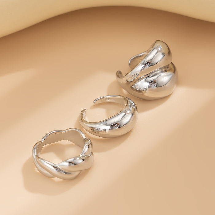 Wholesale Geometric Pearl Ring Set Personalized Liquid Metal Smooth Surface Ring