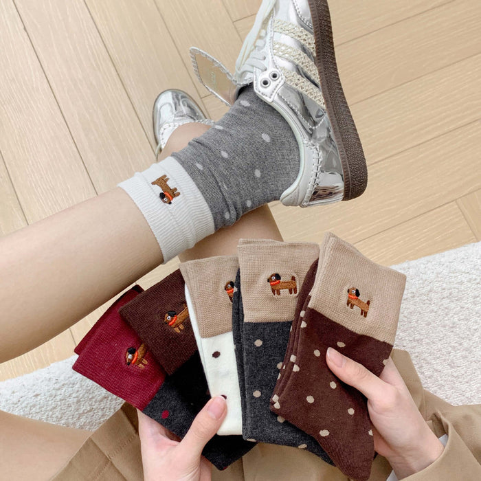 Wholesale Socks Embroidered Cute Combed Cotton Socks Mid tube Socks Boneless Loose Mouth Stacked Socks