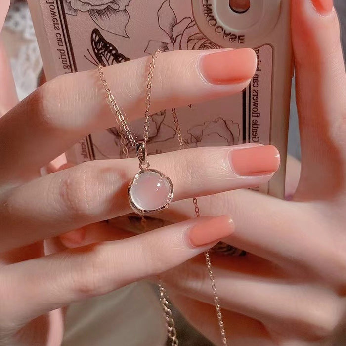 Wholesale 925 Silver Plated White Chalcedony Necklace Women's Pink Crystal Pendant Women's Clavicle Chain