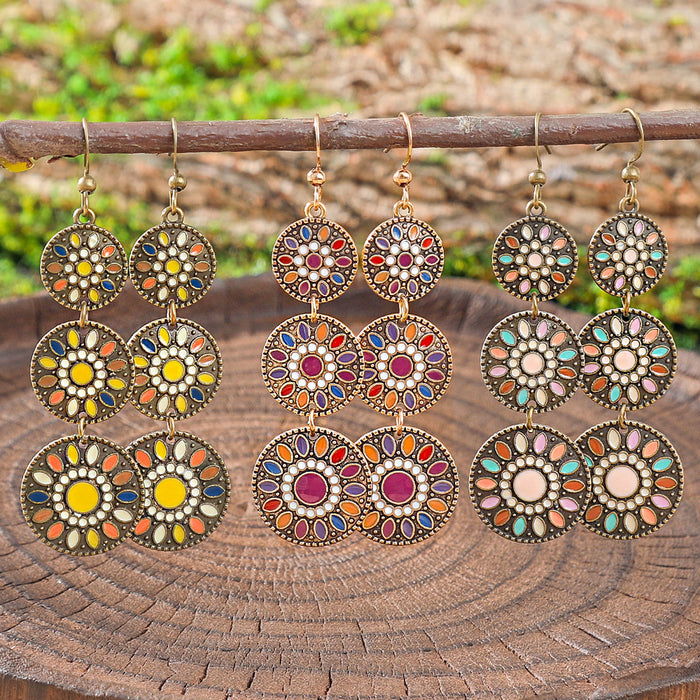 Wholesale Dripping Glaze Alloy Earrings Retro Ethnic Style Geometric Design MOQ≥2