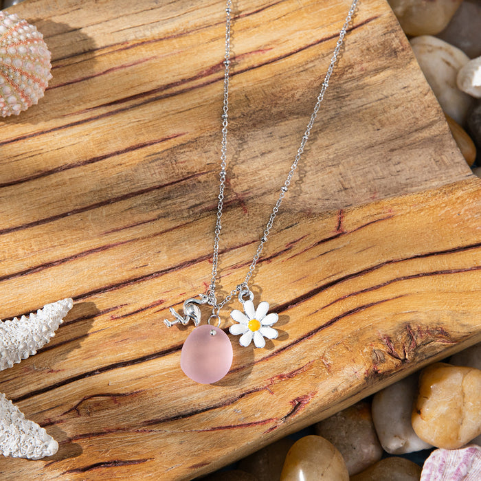 Wholesale Zinc alloy starfish and seashell pendant necklace with glass chain