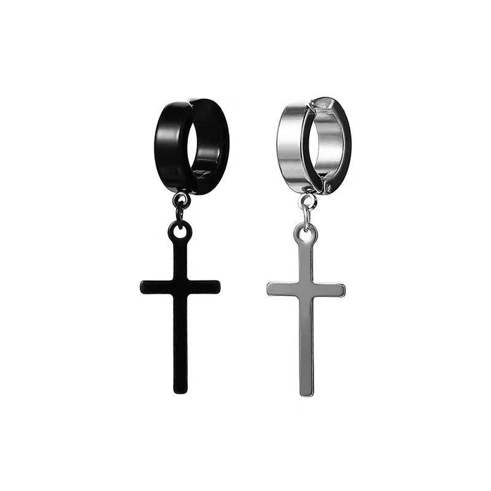 Wholesale Stainless steel cross earrings with niche design, no ear holes, ear clips, cool style, boys' earrings