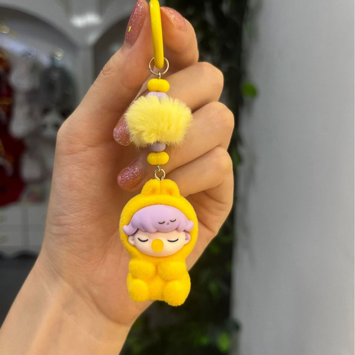 Wholesale Cartoon cat flocking keychain cute grain accessories doll bag car small pendant