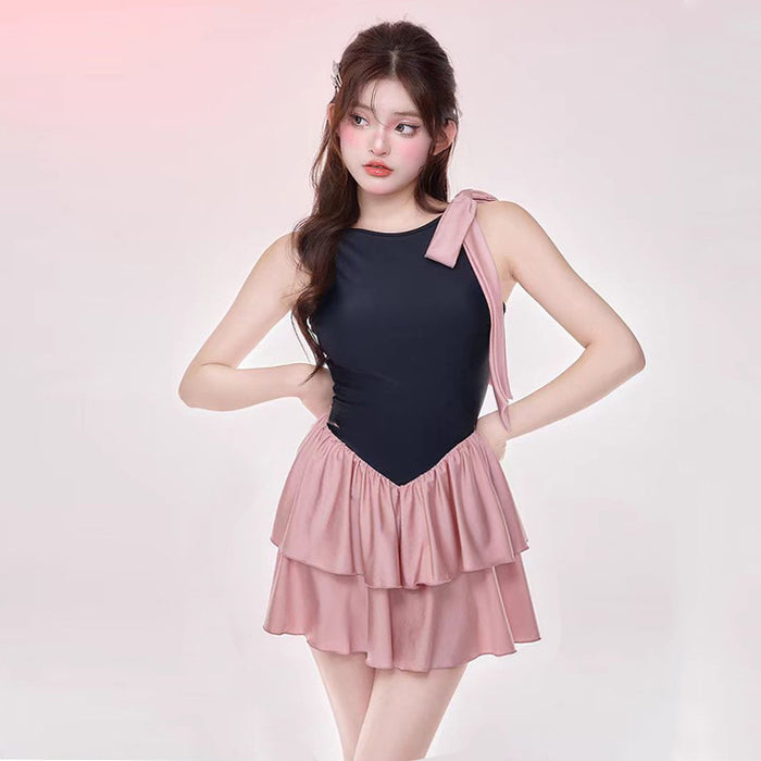 Wholesale Swimsuit Women's one-piece skirt-style conservative belly-covering slimming small chest strap hot spring swimsuit