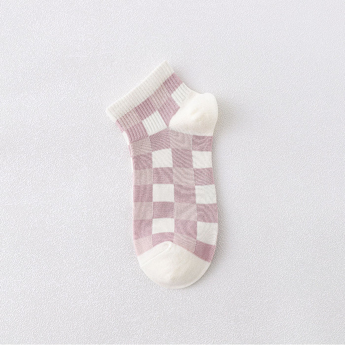 Wholesale New short tube boat socks, thin cotton socks, checkered socks