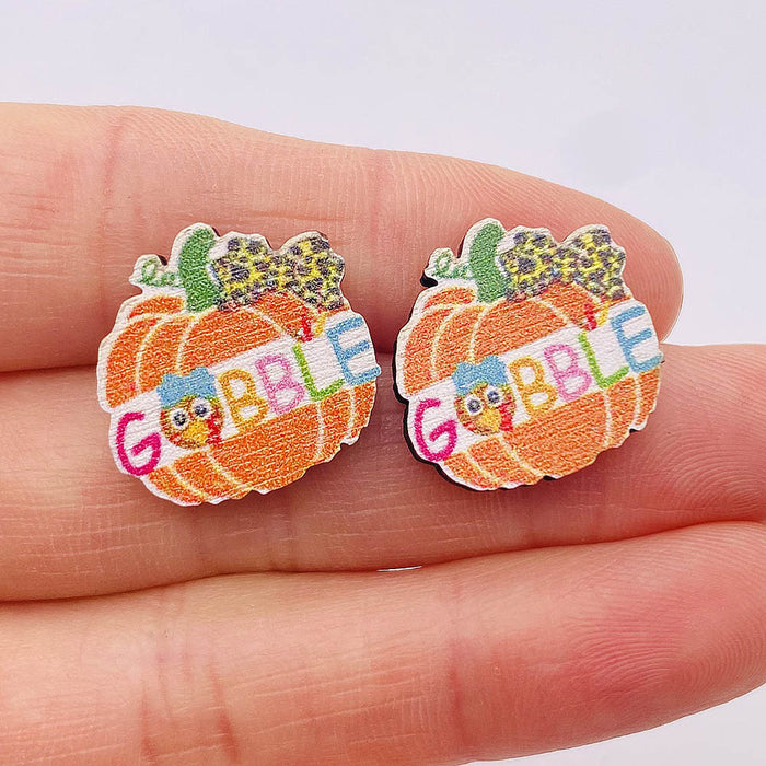 Wholesale Autumn Thanksgiving Earrings Maple Leaf Pumpkin Dwarf Wooden Earrings