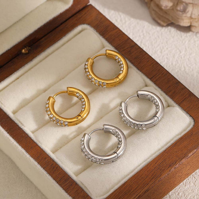 Wholesale Zircon stainless steel earrings with simple and versatile titanium steel diamond studded ear buckles