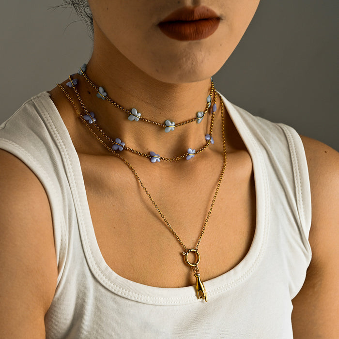 Wholesale Simple stainless steel butterfly necklace with creative ocean style pendant matching