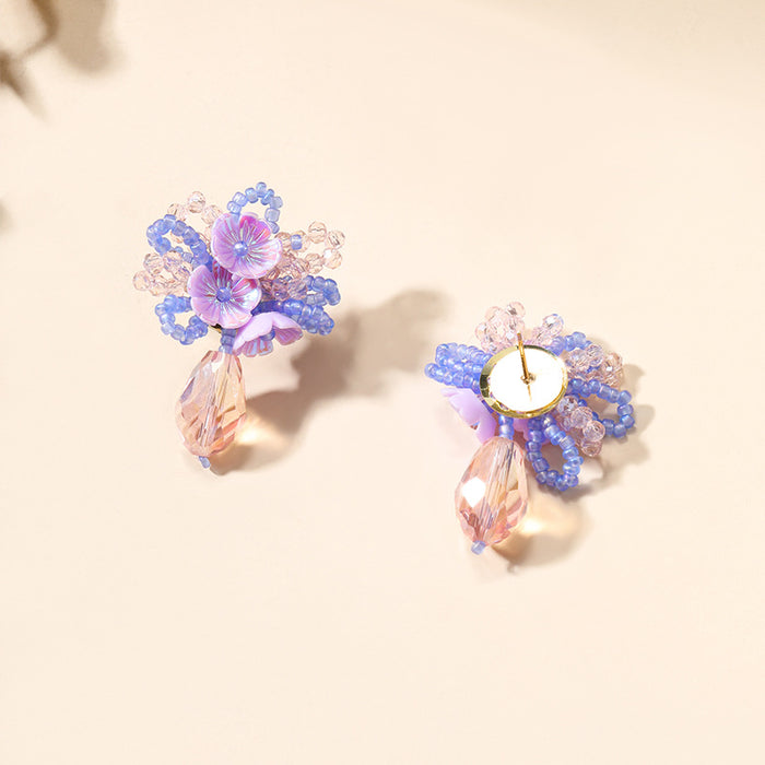 Wholesale Vintage Jewelry Personalized Beaded Imitation Crystal Earrings Silver Needle Anti tassel Earrings