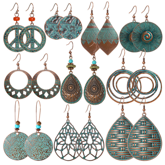 Wholesale Zinc Alloy Vintage Ethnic Bohemian Geometric Drop Earrings Women Fashion MOQ≥2