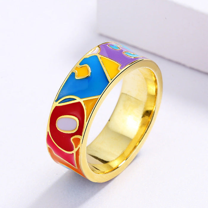 Wholesale Letter Love Enamel Three-Piece Set Gold Plated Ring Necklace Earrings JDC-NE-SMLK001