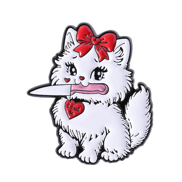 Wholesale Funny Cartoon Cat Duck Enamel Pin Set Knife Wielding Brooch Zinc Alloy Baking Finish Jewelry Accessory For Resale