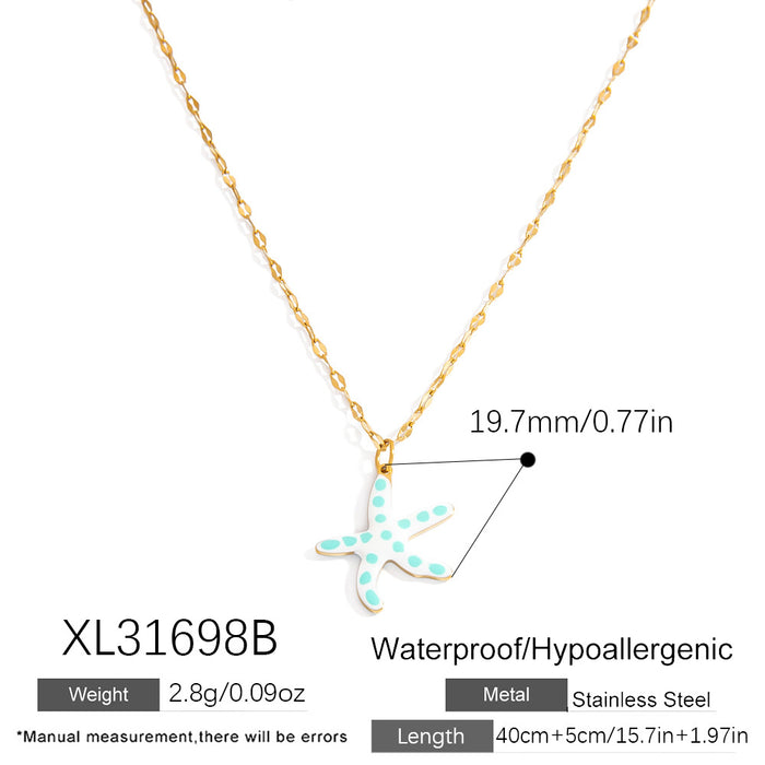 Wholesale Stainless steel necklace with ocean elements, starfish pendant, handmade oil dripping jewelry, fashionable