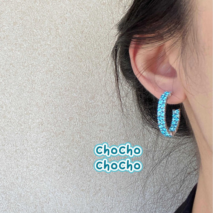 Wholesale Blue diamond circle earrings