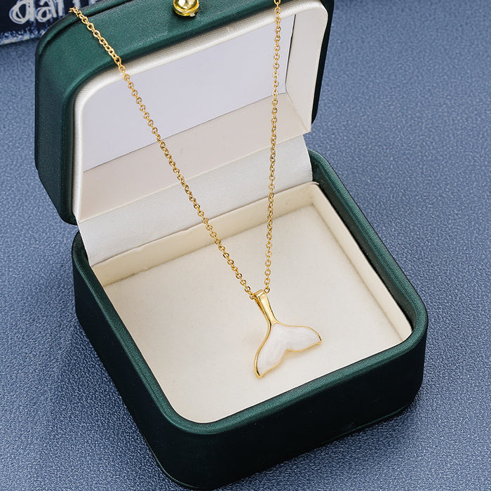 Wholesale Simple 18k Gold-plated Fishtail Pendant Titanium Steel Necklace JDC-NE-QingYan012