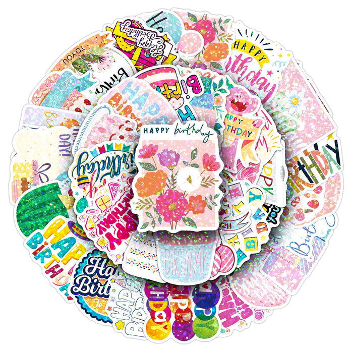 Wholesale 50 birthday glitter film laser cartoon creative stickers