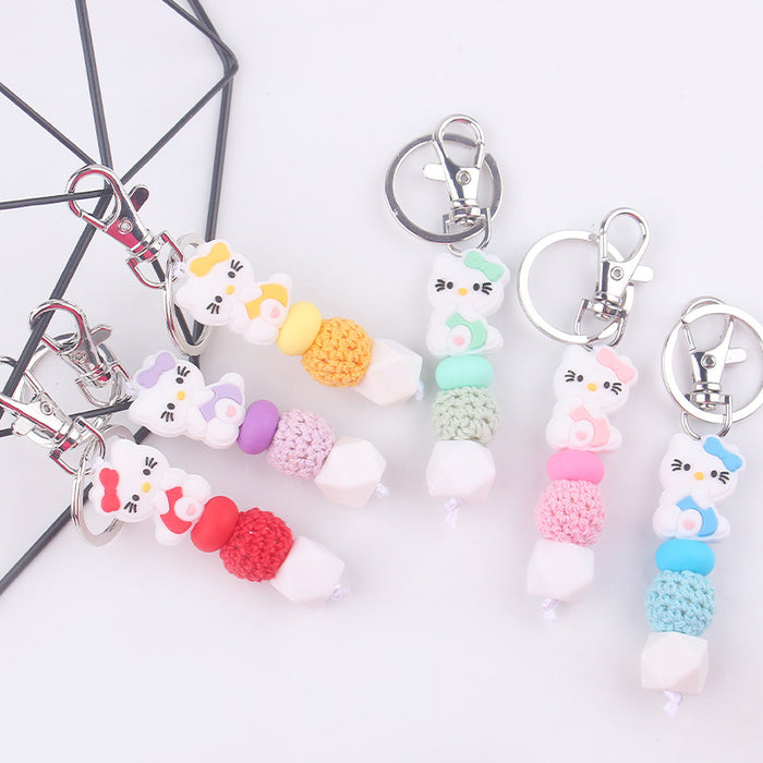 Wholesale Silicone Beaded Bracelet Jewelry Cartoon Cat Keychain Pendant Bag Pendant Accessories