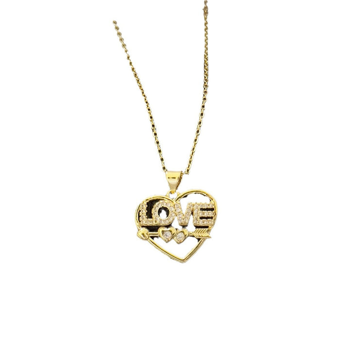 Wholesale Diamond Letter LOVE Necklace Women Heart Pendant High-grade All-match Clavicle Chain