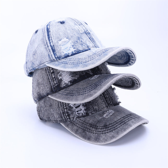 Wholesale Hat washed and worn, white solid color light plate denim baseball cap, outdoor sports men's sun hat, duckbill cap