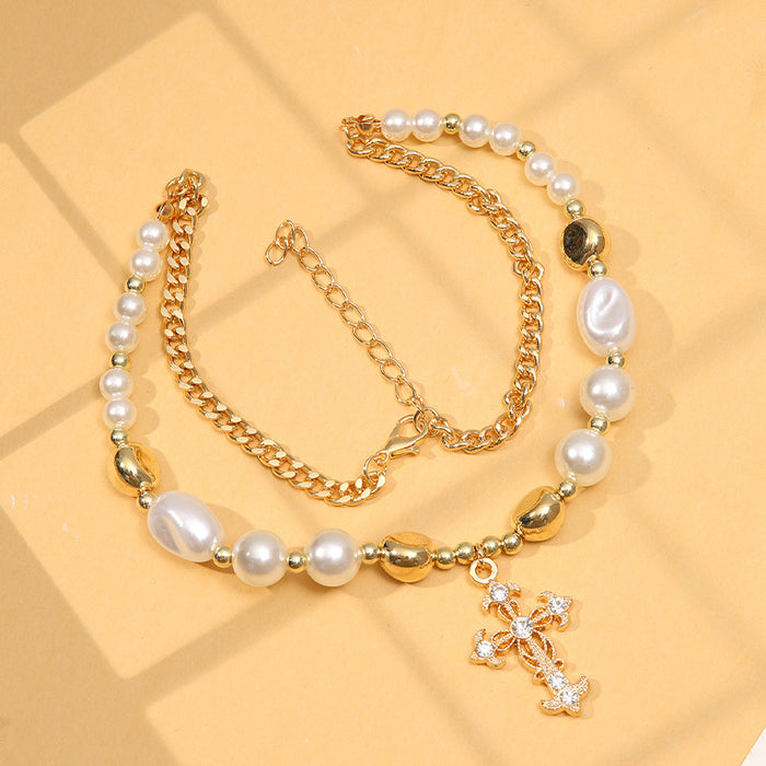 Wholesale Cross Pearls Alloy Necklace JDC-NE-ChaoK002