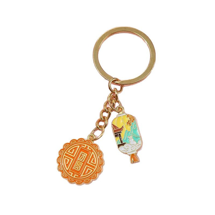 Wholesale Cartoon keychain pendant metal jade rabbit moon cake creative Mid-Autumn Festival souvenir pendant gift small gift