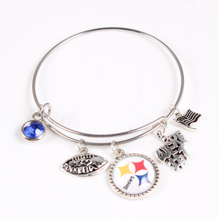 Wholesale Pittsburgh Steelers Helmet American Flag Alloy Pendant Bracelet