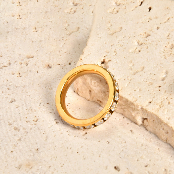 Wholesale Stainless steel gold-plated rotating ring inlaid with diamonds Stainless steel diamond couple ring