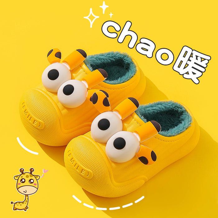 Wholesale Winter Children's Cotton Slippers for Boys and Girls Warm Plus Velvet Waterproof Cute Small and Medium Children Non-slip Baby JDC-SP-Langd003