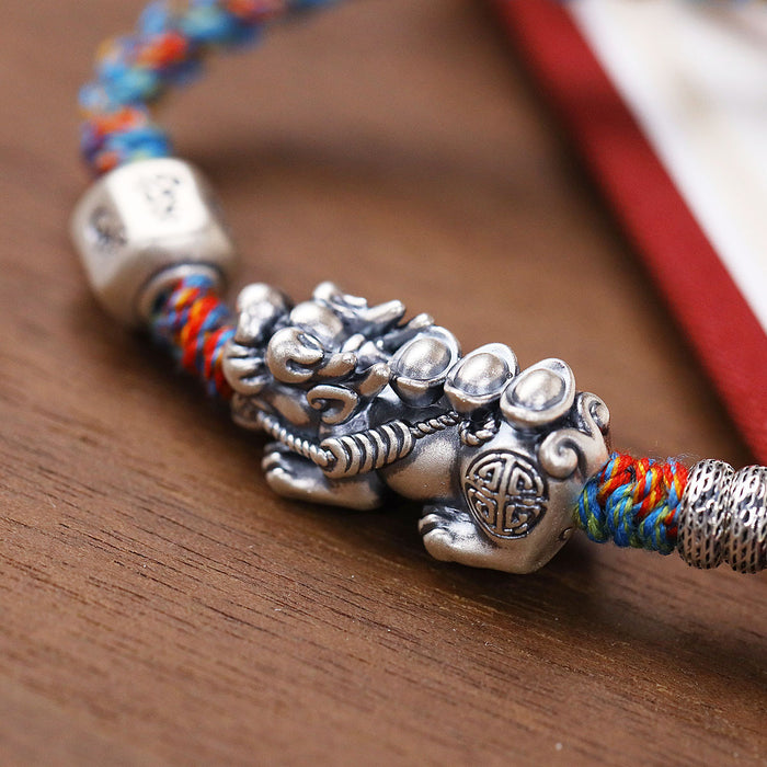 Wholesale Foot Silver Pixiu Bracelet, Handmade, Personalized Cotton Rope, Hand Rope for Women to Attract Wealth and Treasure, Hand Ornament