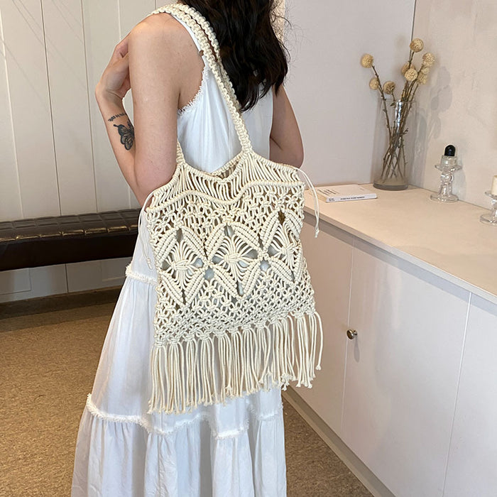 Wholesale Cotton Woven Bag  Shoulder Underarm Bag Straw  Beach Bag