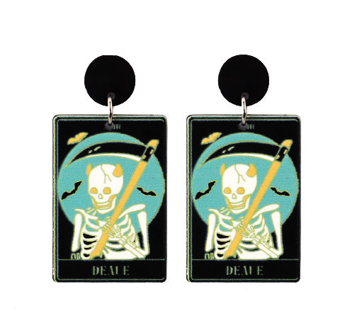 Wholesale Tarot Skull Pattern Halloween Acrylic Print Earrings JDC-ES-ChouD004