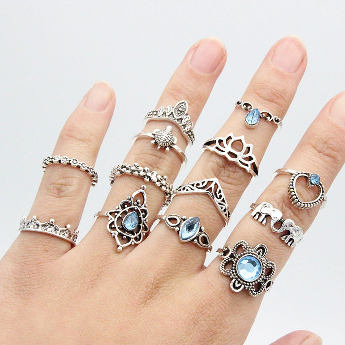 Wholesale  jewelry vintage diamond carved crown Starry Sky Gem 13-piece set combination suit ring