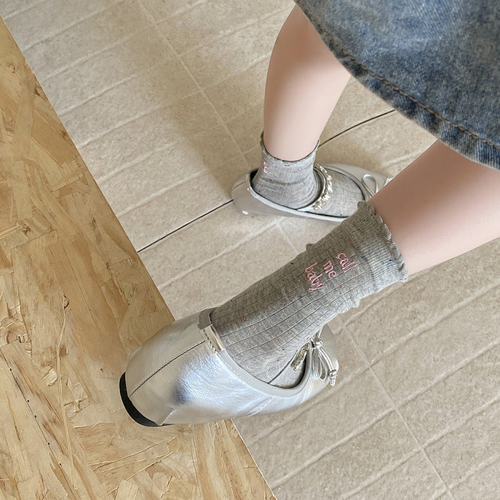 Wholesale Thin dotted yarn embroidered letters, mid tube socks, long tube socks, stacked socks, cotton