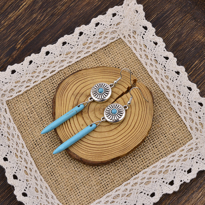 Wholesale Alloy ethnic style turquoise tassel exquisite earrings