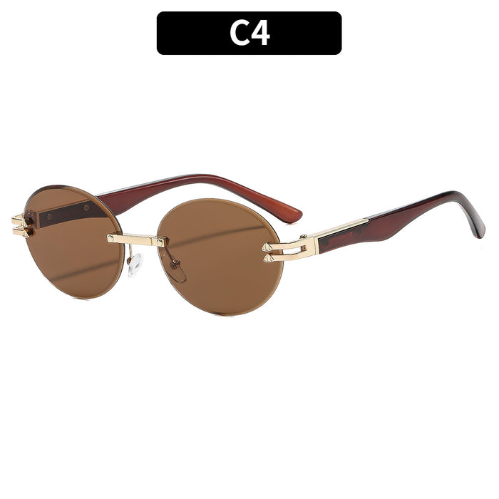 Wholesale Rimless Gold Frame Round Sunglasses UV400 Trendy Street Style for Women