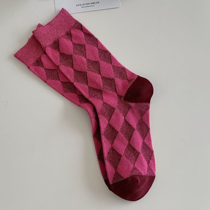 Wholesale Thick thread double needle socks, mid tube socks, striped retro niche socks