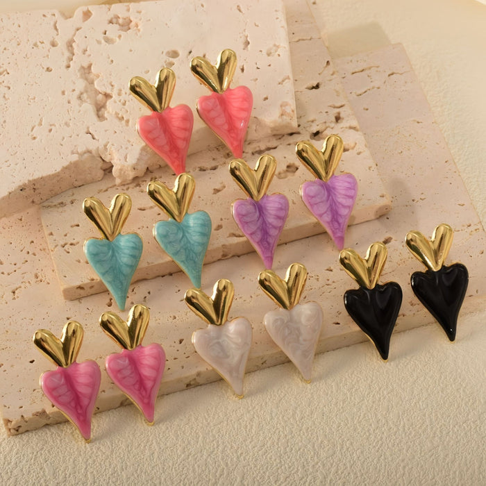 Wholesale Stainless Steel Heart Oil Drop Earrings Peach Heart Earrings