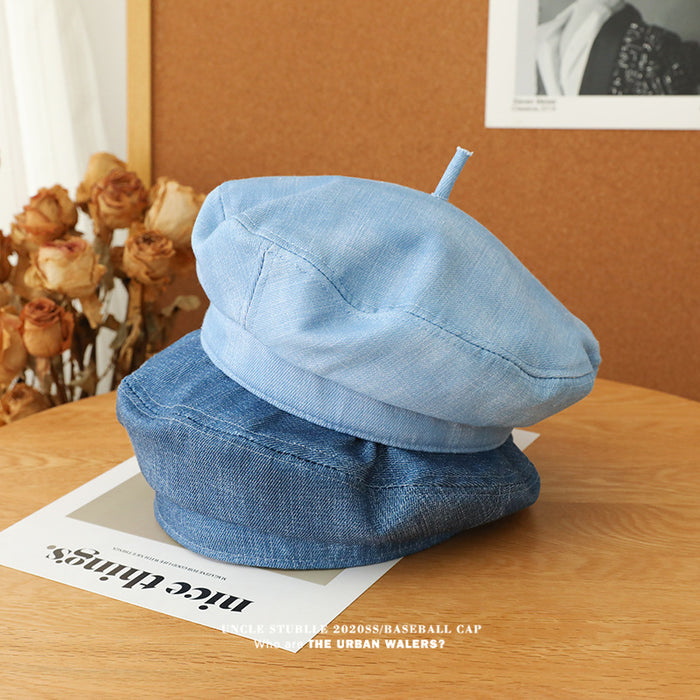 Wholesale Blue Denim Beret Girl's Painter's Hat Japanese Style Vintage Hat