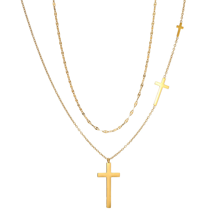 Wholesale 2pcs Stacked Cross Titanium Steel Clavicle Necklace — Versatile,  Sophisticated,  and Elegant