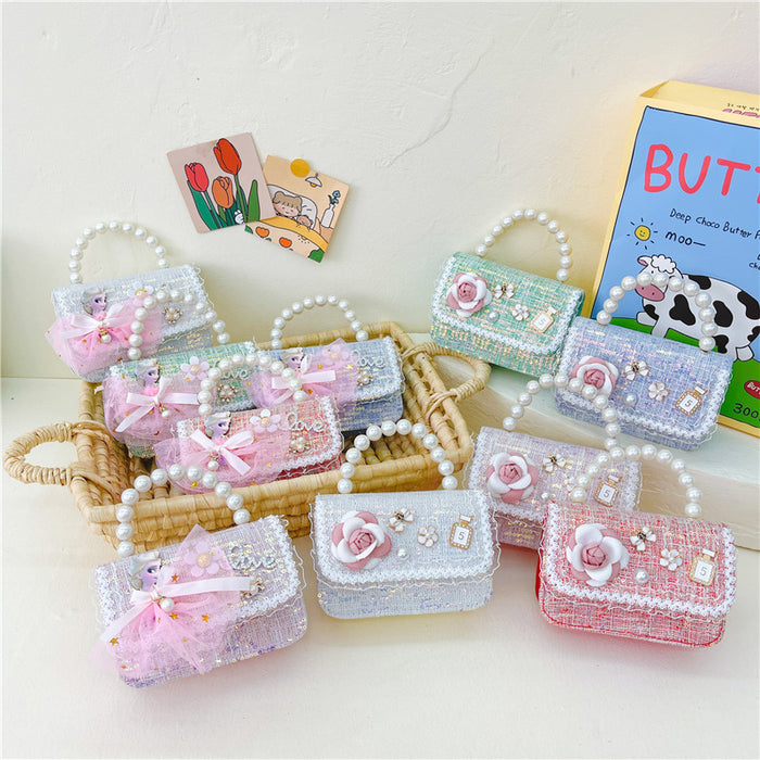Wholesale Children's Bag Chain Bag Pearl Accessories Hand Bag  Children's Cute Little Flower Shoulder Bag Girl