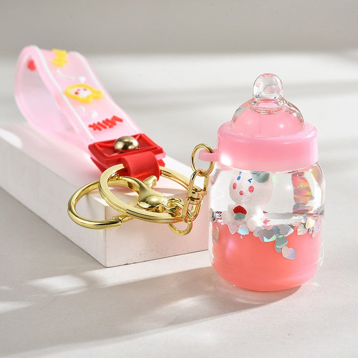 Wholesale Quicksand Bottle Cartoon Kitten Keychain