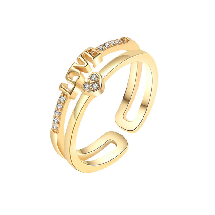 Wholesale Simple and stylish hollow diamond inlaid ring with heart-shaped round diamond zircon ring splicing