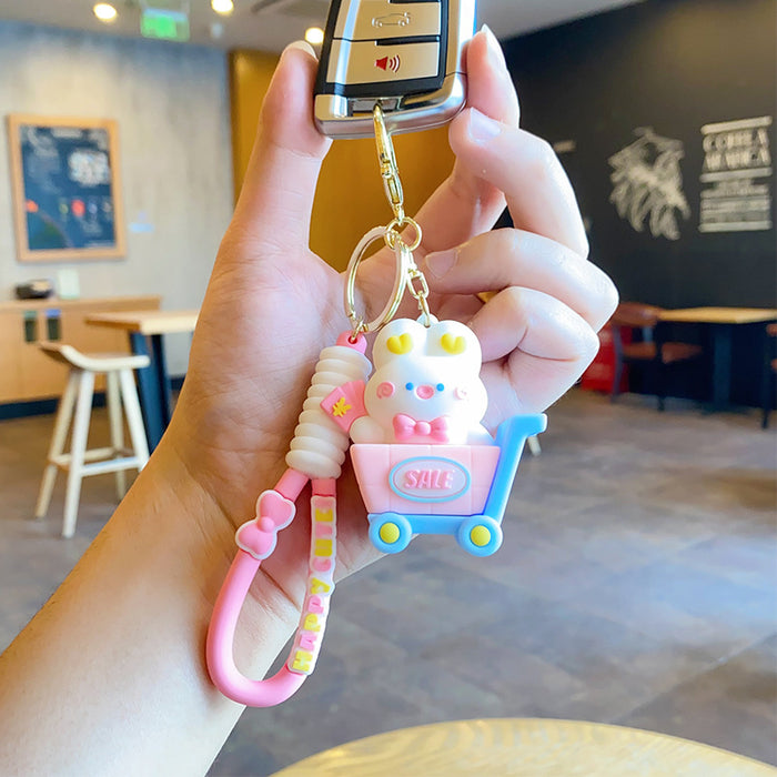 Wholesale Cartoon shopping cart keychain exquisite figurine backpack ornament hanging decoration