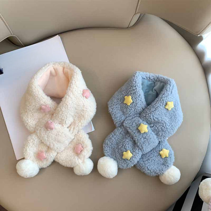 Wholesale Children's Scarf Winter Plush Cartoon Star Boys and Girls Kids Warm Neck Imitation Rabbit Fur Baby Scarf