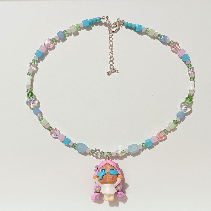 Wholesale Crystal acrylic beaded cute  angel frog cute grain short necklace