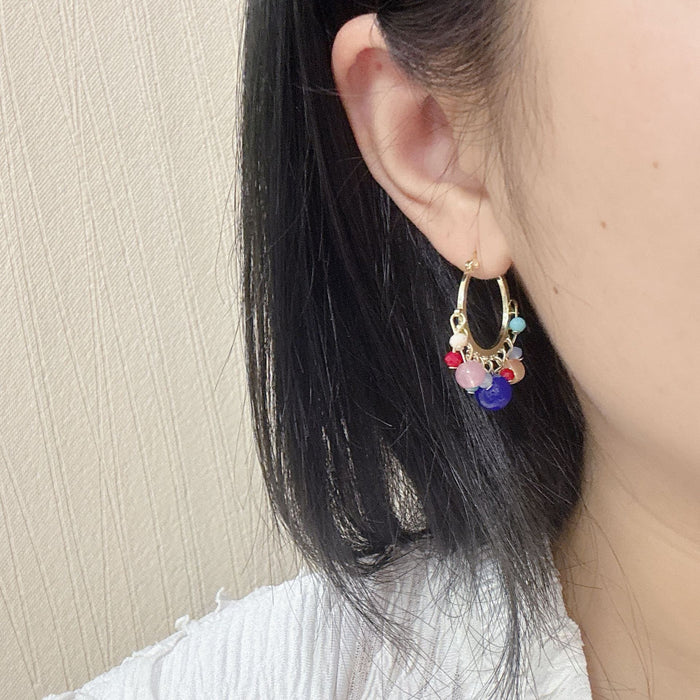 Wholesale Colorful bead tassel earrings with personalized design and unique temperament, trendy and atmospheric earrings